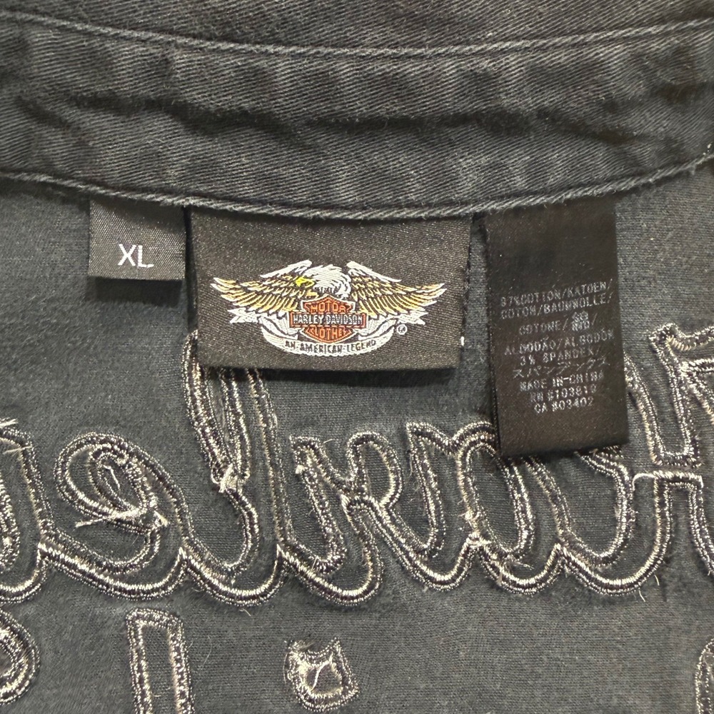 Harley Davidson Womens XL Black Embroidered Moto Vest Y2K Fitted 2009 - Picture 8 of 14